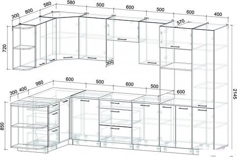Готовая кухня Интерлиния Мила Лайт 1.68x3.2 правая (белый платинум/бетон/бискайская сосна)