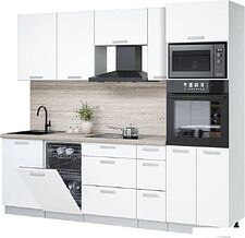 Готовая кухня Интерлиния Мила Лайт 2.45-ПМ3 (белый платинум/белый платинум/травертин серый)