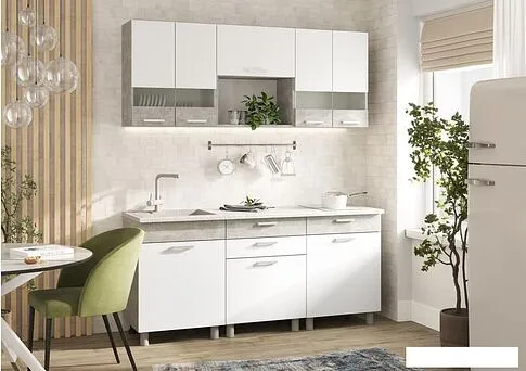 Готовая кухня Стендмебель Денвер 1.8 (белый/ателье светлое)