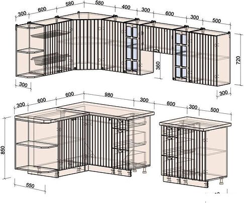 Готовая кухня Интерлиния Берес 1.5x2.7 левая (дуб снежный/серый каспий)