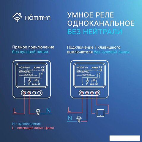 Реле Hommyn zigbee 1 канал RLZBNN01 (без нейтрали)