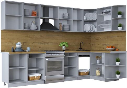 Готовая кухня Интерлиния Тренд 1.5x3.1 правая (луна/луна/бискайская сосна)