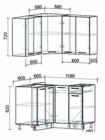 Готовая кухня Интерлиния Мила Лайт 1.2x1.2 без столешницы (серебристый/антрацит)