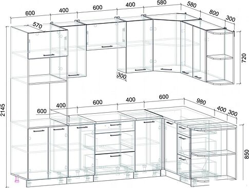 Готовая кухня Интерлиния Мила Лайт 1.68x2.6 правая (персидский жемчуг/антрацит/травертин серый)