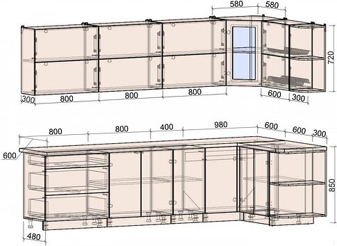 Готовая кухня Интерлиния Мила Матте 1.5x3.0 А правая (индиго/индиго глянец/кастилло темный)