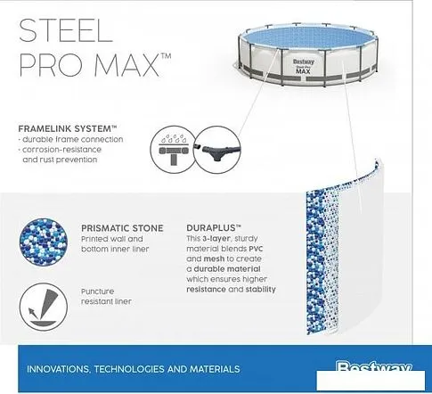 Каркасный бассейн Bestway Steel Pro Max (457x107, с фильтр-насосом, чехлом, диспенсером и лестницей)