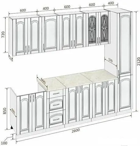 Кухня Кортекс-мебель Корнелия Ретро 2.6м (ясень белый/королевский опал)