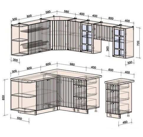 Готовая кухня Интерлиния Берес 1.7x2.4 левая (дуб серый/опал светлый)