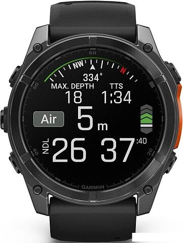 Умные часы Garmin Fenix 8 51мм (серый, черный силиконовый ремешок)