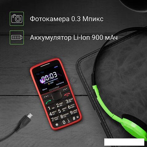 Кнопочный телефон Digma Linx S220 (красный)