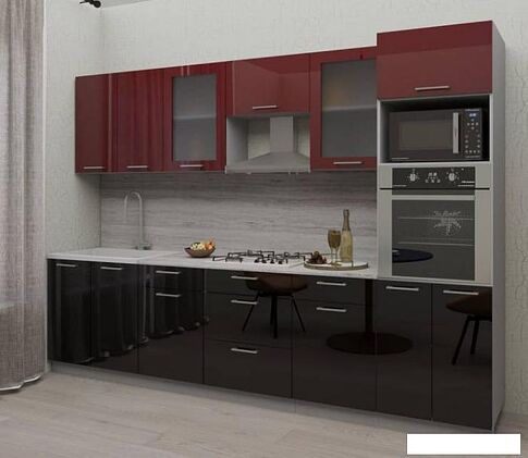 Готовая кухня Интерлиния Мила Gloss 3.0 (бордовый-черный)