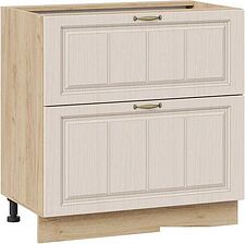 Шкаф напольный Трия Лина 1Н8Я2 с двумя ящикам (дуб крафт золотой/крем)