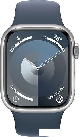 Умные часы Apple Watch Series 9 41 мм (алюминиевый корпус, серебристый/грозовой синий, спортивный силиконовый ремешок M/L)