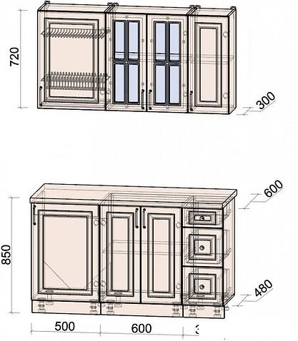 Готовая кухня Интерлиния Мила Шато 1.4А (луна/луна/бискайская сосна)