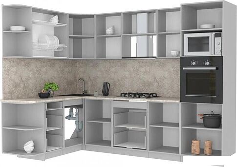 Готовая кухня Интерлиния Мила Лайт 1.68x2.8 левая (вудлайн кремовый/вудлайн кремовый/малага)