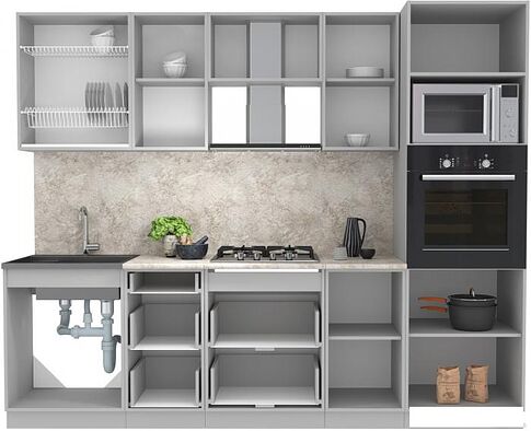 Готовая кухня Интерлиния Мила Лайт 2.6 ВТ (белый платинум/дуб золотой/дуб бунратти)