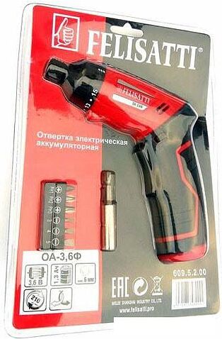 Электроотвертка Felisatti ОА-3.6Ф 609.5.2.00 (с АКБ, набор оснастки, блистер)
