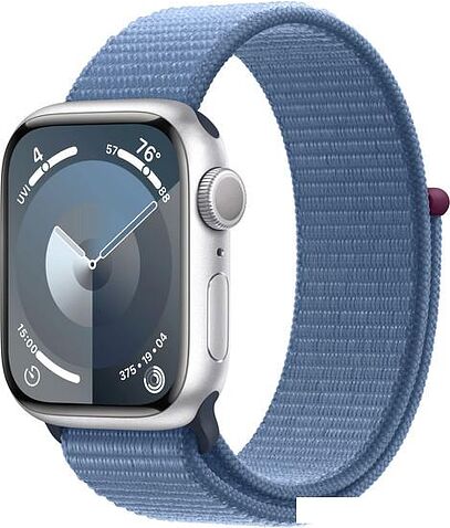 Умные часы Apple Watch Series 9 41 мм (алюминиевый корпус, серебристый/зимний синий, нейлоновый ремешок)