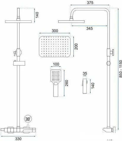 Душевая система  Rea Rob black REA-P6627