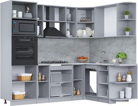 Готовая кухня Интерлиния Мила Лайт 1.68x2.4 правая (бетон потленд/бетон портленд/дуб бунратти)