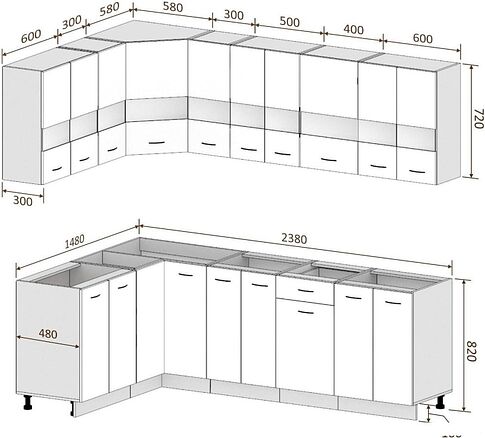 Готовая кухня Кортекс-мебель Корнелия Экстра 1.5x2.4 без столешницы (дуб сонома/венге)