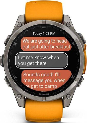 Умные часы Garmin Fenix 8 Sapphire, Titanium 47мм (светло-серый, оранжевый силиконовый ремешок)