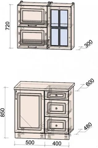 Готовая кухня Интерлиния Мила Шато 0.9Б (белый/белый/кастилло темный)