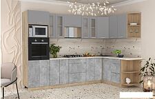Готовая кухня Интерлиния Мила 1.68x3.0 правая (серебристый/бетон/бискайская сосна) Готовая кухня Интерлиния Мила 1.68x3.0 правая (серебристый/бетон/бискайская сосна)