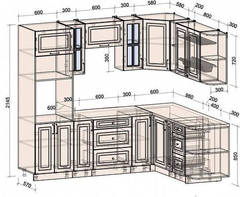 Готовая кухня Интерлиния Мила Шато 1.88x2.4 ВТ правая (океан/океан/дуб бунратти)