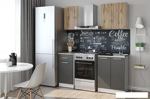 Готовая кухня НК-Мебель Ника 1 L 76144500 (графит/дуб вотан)