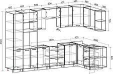 Готовая кухня Интерлиния Мила Лайт 1.68x3.2 правая без столешницы (белый платинум/дуб золотой)
