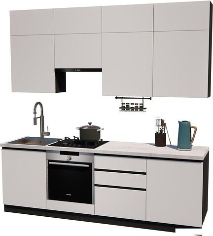 Готовая кухня ВерсоМебель Эко Премиум 2.4 (белый фасадный/ст. мрамор лацио)