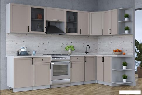 Готовая кухня Интерлиния Тренд 1.5x3.1 правая (луна/луна/бискайская сосна)