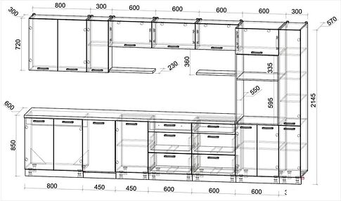 Готовая кухня Интерлиния Мила Лайт 3.8-ПМ3 (бетон/бетон/дуб бунратти)