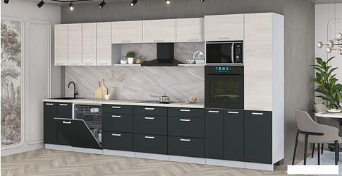 Готовая кухня Интерлиния Мила Лайт 4.0-ПМ1 (вудлайн кремовый/антрацит/бискайская сосна)