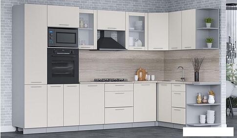 Готовая кухня Интерлиния Мила 1.68x3.2 правая (персидский жемчуг/персидский жемчуг/травертин серый)