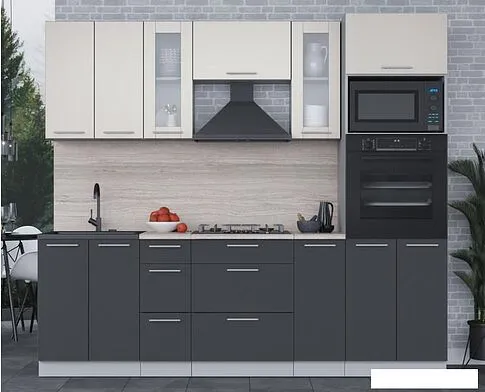 Готовая кухня Интерлиния Мила 2.4 ВТ (персидский жемчуг/антрацит/травертин серый)