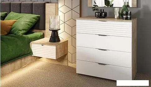 Комод Империал Джулия 4ящ (дуб крафт серый-белый глянец)