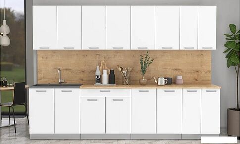 Готовая кухня Интерлиния Мила Лайт 3.0 (белый платинум/белый платинум/дуб бунратти)