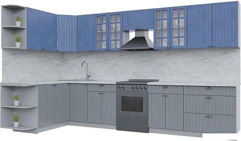 Готовая кухня Интерлиния Берес 1.7x3.6 левая (дуб лазурный/дуб серый/серый каспий)
