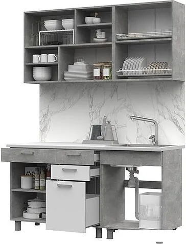 Готовая кухня Стендмебель Денвер 1.6 (белый/ателье светлое)