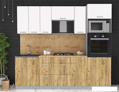 Готовая кухня Интерлиния Мила Лайт 2.4 ВТ (белый платинум/дуб золотой/дуб бунратти)