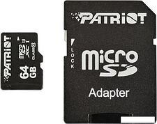 Карта памяти Patriot microSDXC LX Series (Class 10) 64GB + адаптер [PSF64GMCSDXC10]