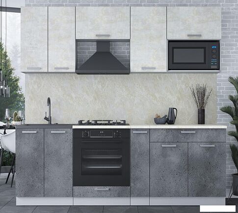 Готовая кухня Интерлиния Мила Лайт 2.2 ВТ (бетон лайт/бетон портленд/опал светлый)