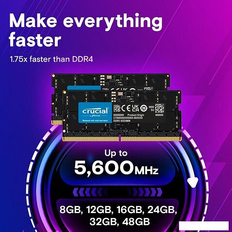 Оперативная память Crucial 8ГБ DDR5 SODIMM 4800МГц CT8G48C40S5