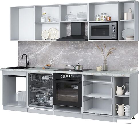 Готовая кухня Интерлиния Мила Лайт 2.7-ПМ2 (белый платинум/дуб серый/белый гранит)