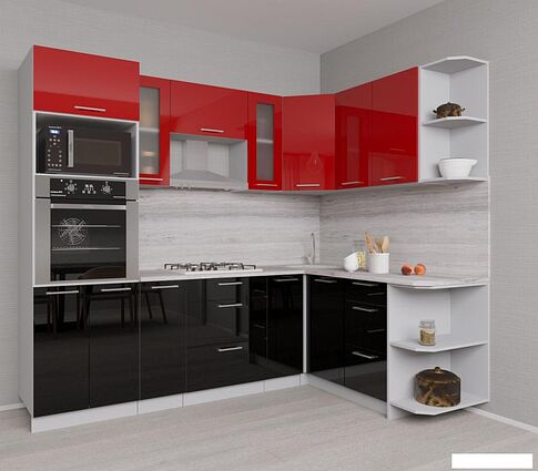 Готовая кухня Интерлиния Мила Gloss 1.68x2.4 правая (красный-черный)