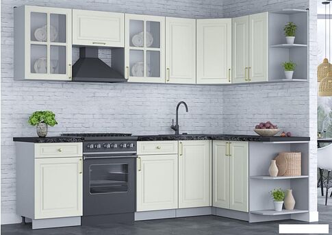 Готовая кухня Интерлиния Мила Шато 1.5x2.6 правая (белый/белый/кастилло темный)