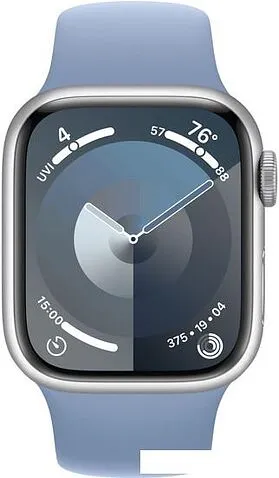 Умные часы Apple Watch Series 9 41 мм (алюминиевый корпус, серебристый/зимний синий, спортивный силиконовый ремешок S/M)