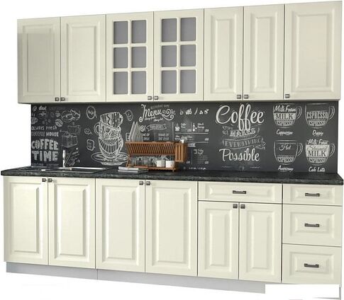 Кухня Интерлиния Мила Деко 2.6 Б (слоновая кость/кастилло темный)